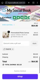 FB40YB coupon verification screenshot