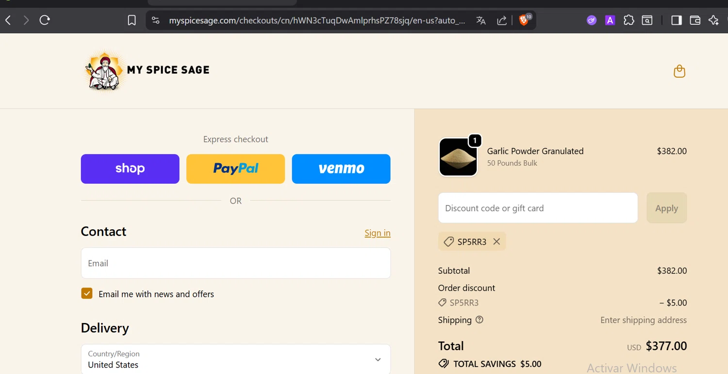 My Spice Sage coupon code screenshot showing code SP5RR3 applied at My Spice Sage checkout page. Uploaded by SimplyCodes community member DiaCritics on Oct 1, 2025