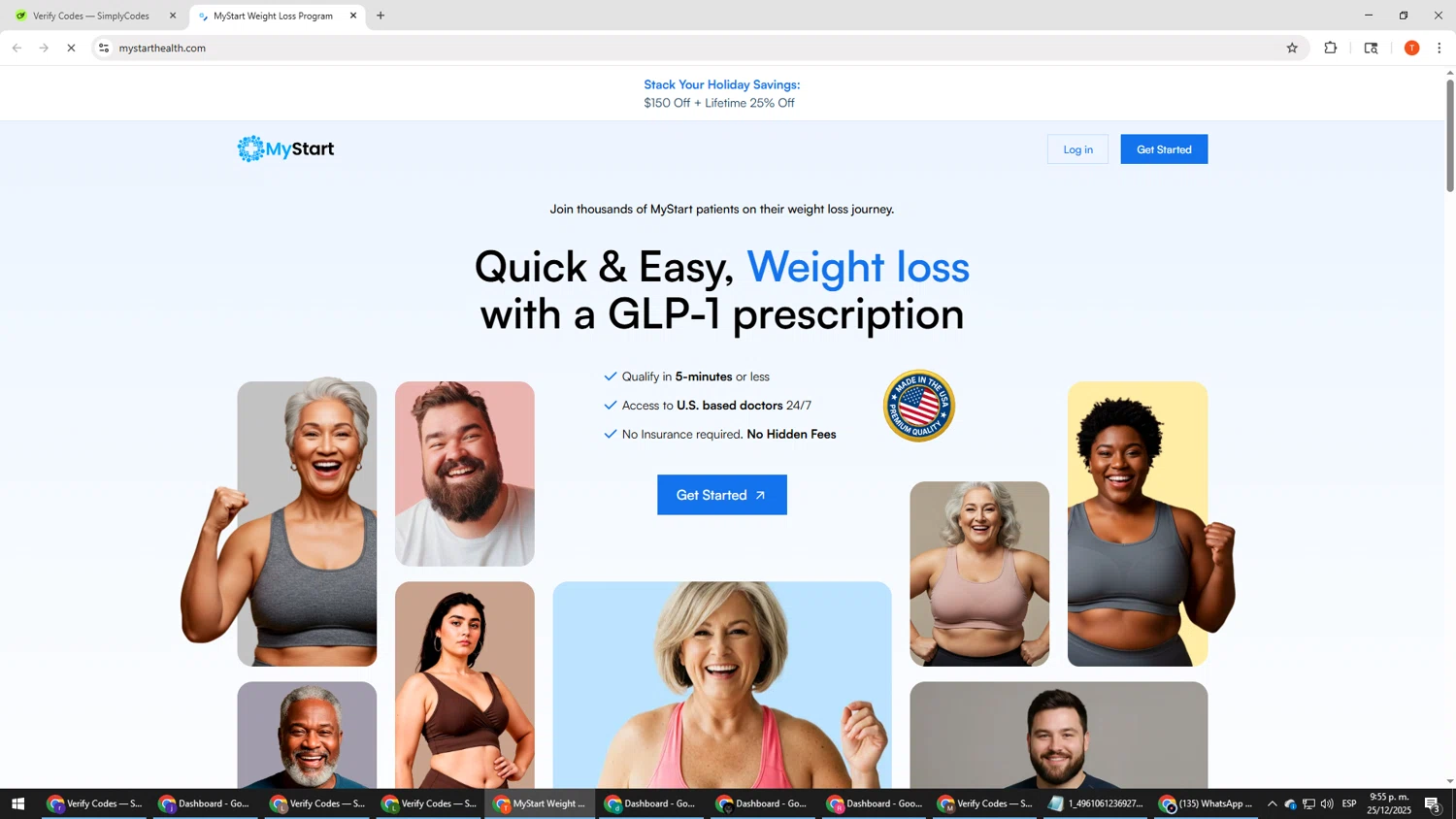 MyStart Weight Loss promo code screenshot showing code Holiday10 applied at MyStart Weight Loss checkout page. Uploaded by SimplyCodes community member HHHHHHH on Dec 26, 2025
