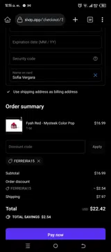 FERREIRA15 coupon verification screenshot