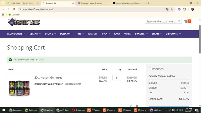 Mystic Labs checkout page showing Mystic Labs coupon code box | Screenshot taken by SimplyCodes community member on Sep 3, 2025
