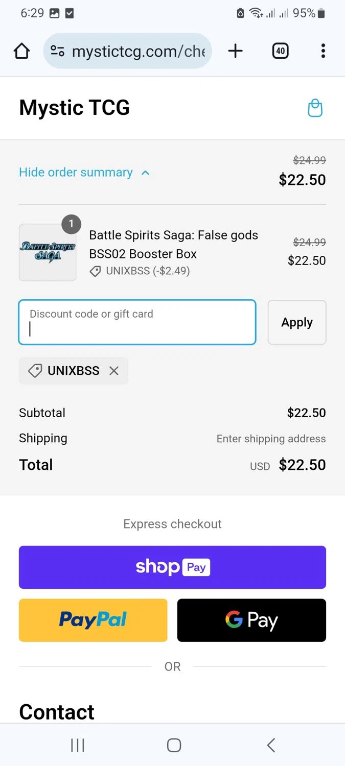 where to use Mystic Tcg promo code box