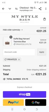 PRIVATE25 coupon verification screenshot