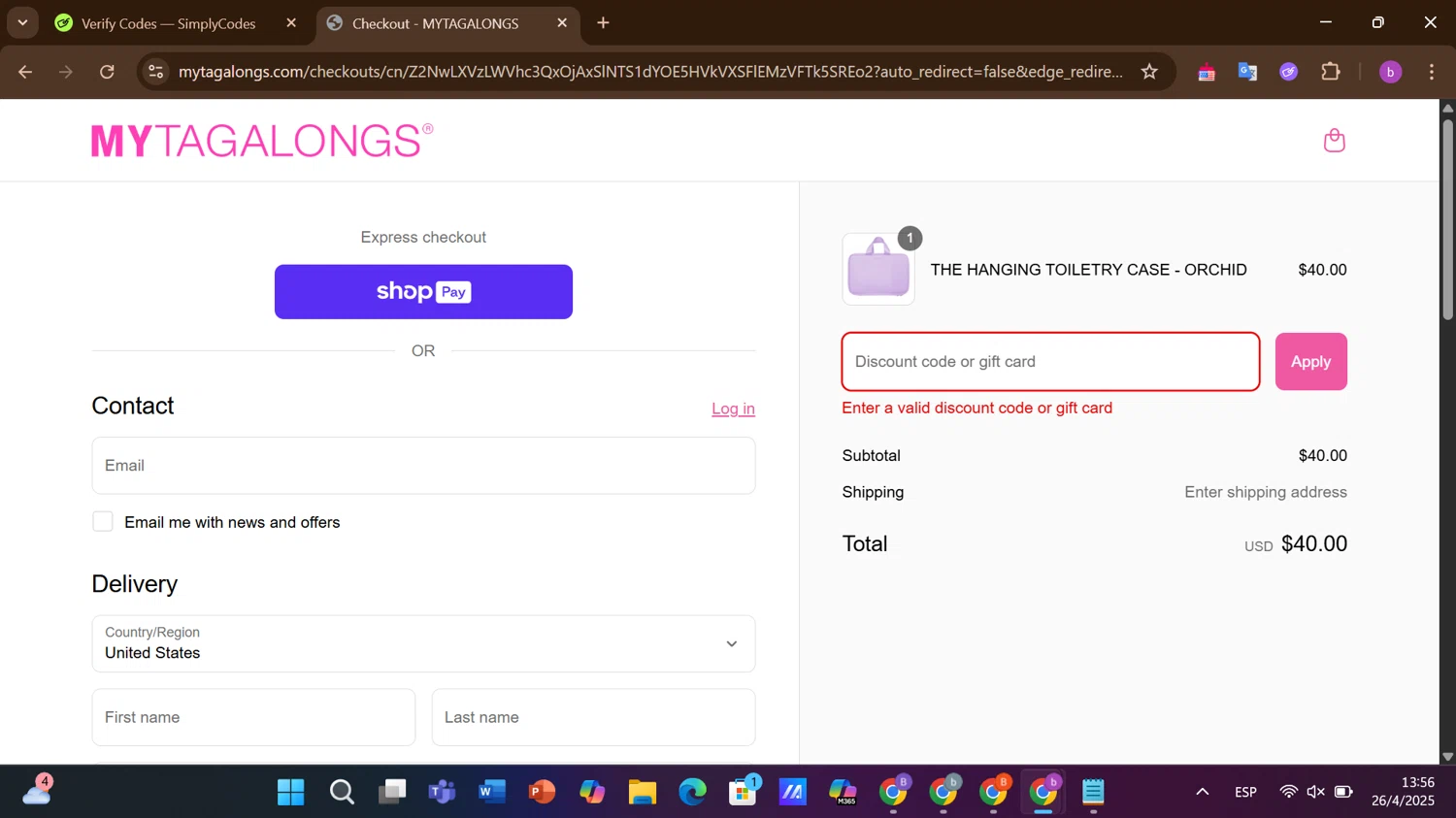 Mytagalongs discount code screenshot showing code SPRINGSAVINGS applied at Mytagalongs checkout page. Uploaded by SimplyCodes community member ThriftyHero7862 on Apr 26, 2025