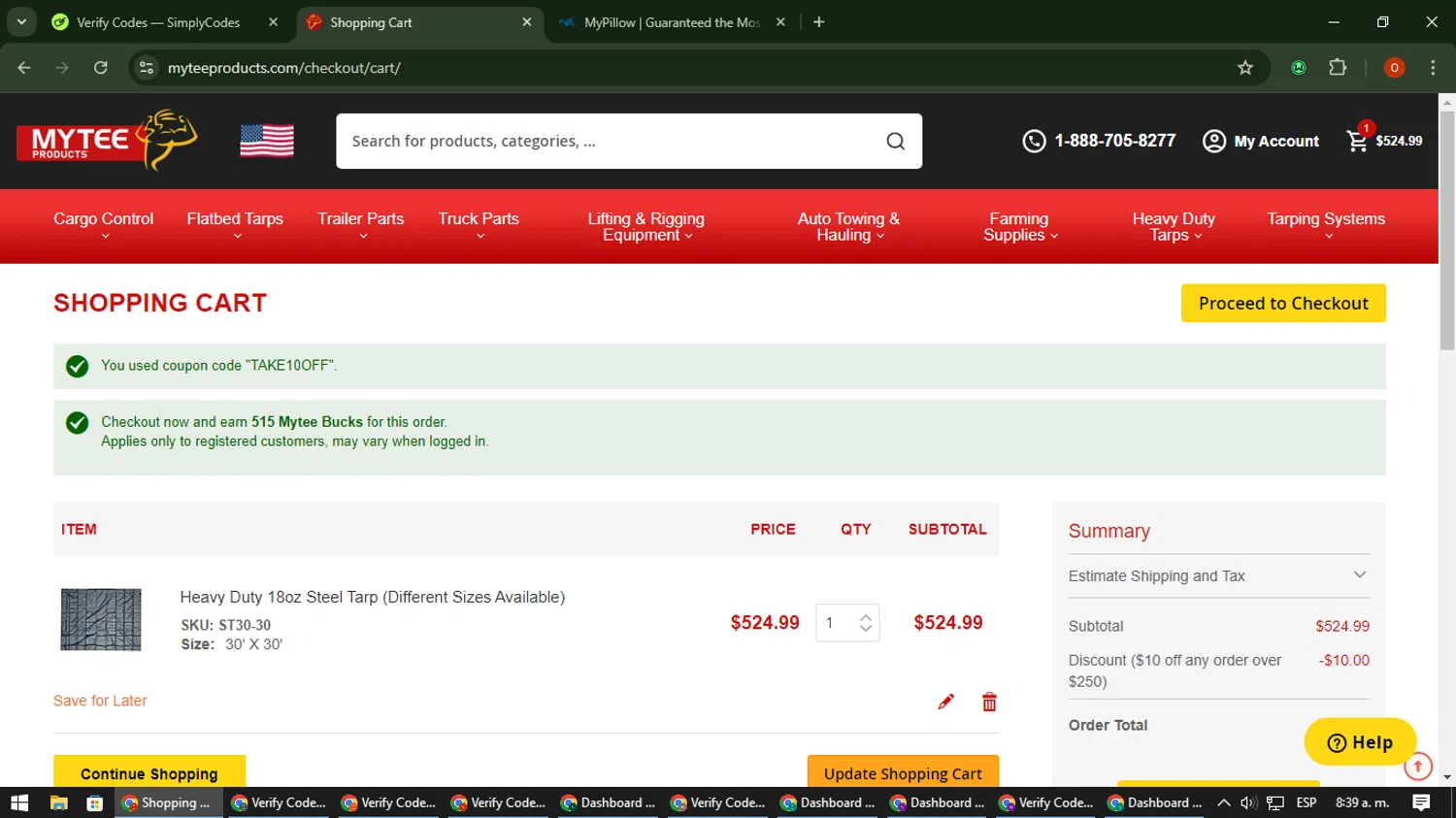 where to use Mytee Products promo code box