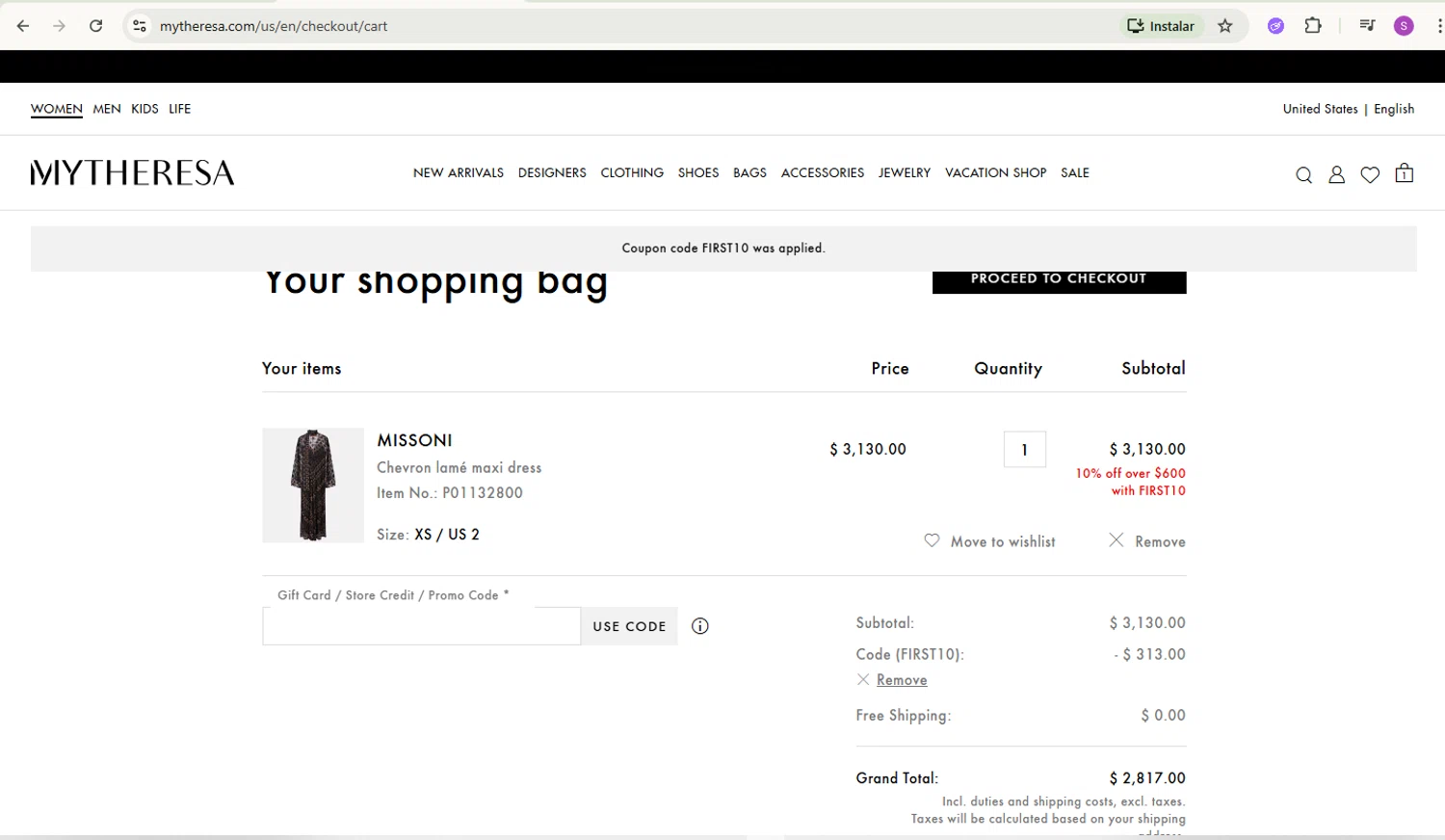 Mytheresa checkout page showing Mytheresa promo code box | Screenshot taken by SimplyCodes community member on Feb 16, 2026