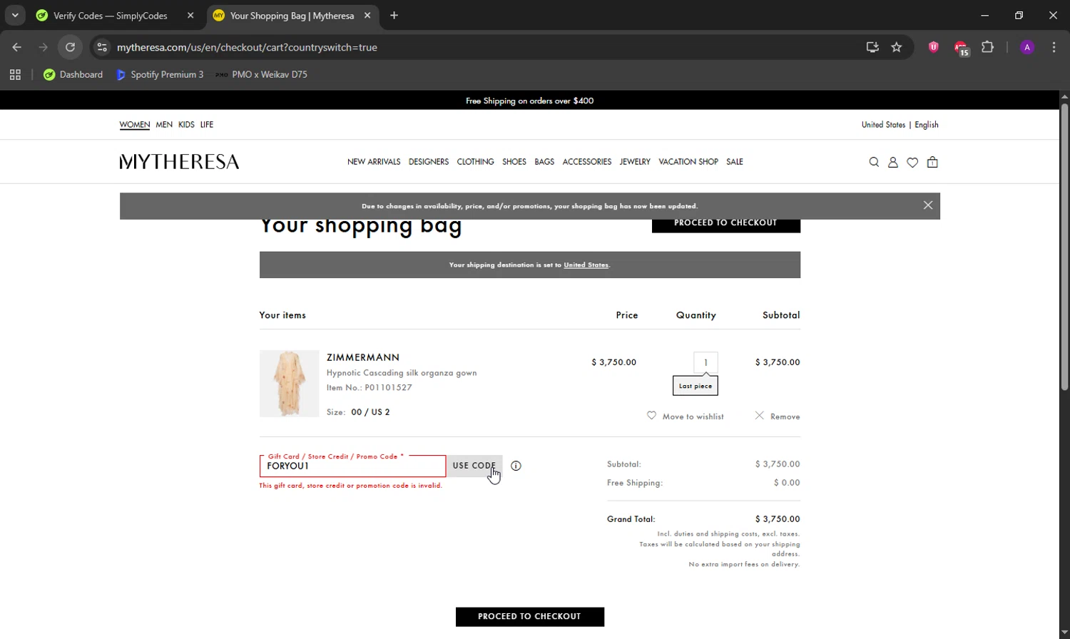 Mytheresa promo code screenshot showing code FORYOU1 applied at Mytheresa checkout page. Uploaded by SimplyCodes community member DeathBone on Sep 13, 2025