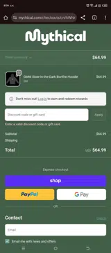 Mythical Store coupon verification screenshot
