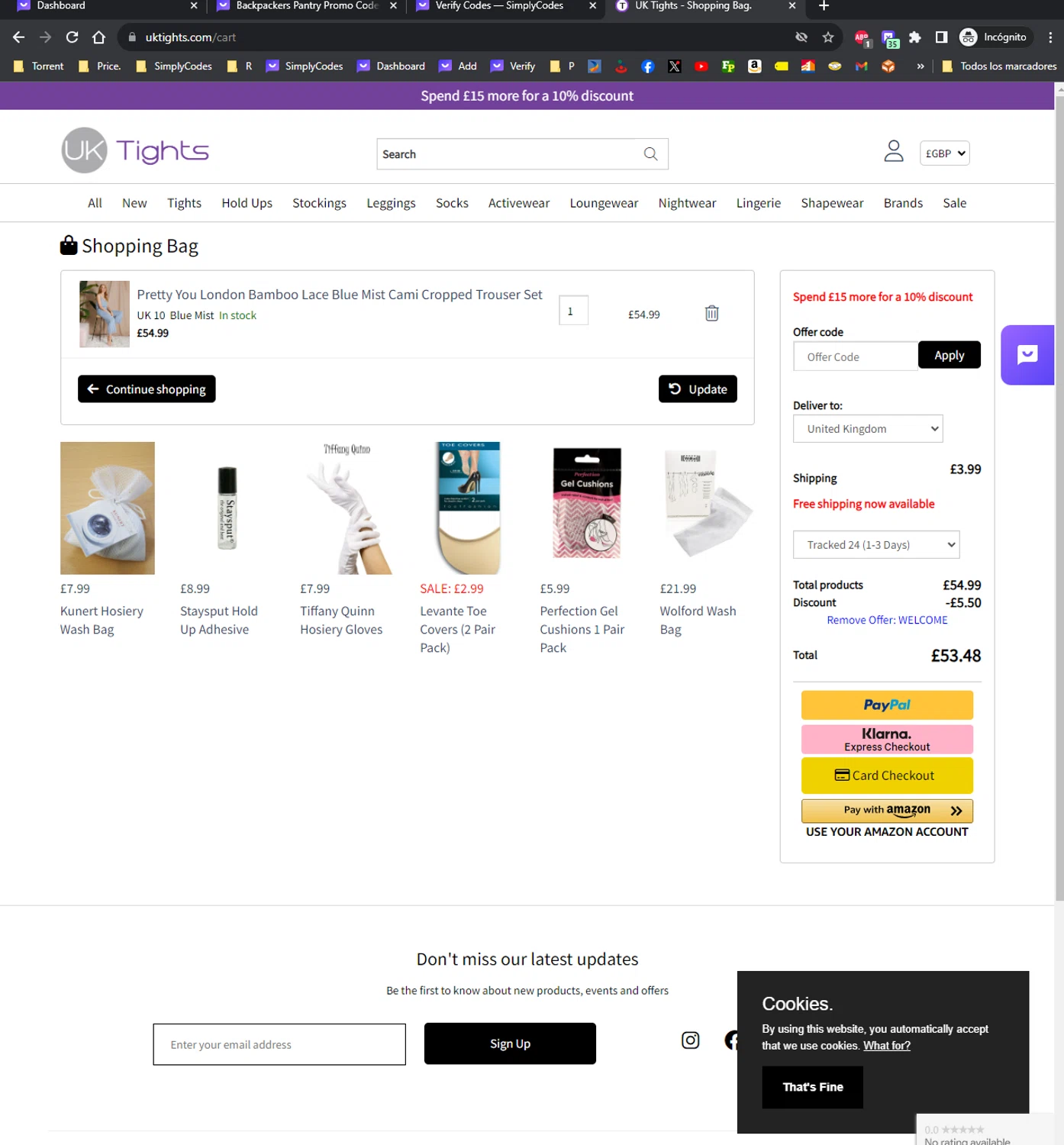MyTights.com checkout page showing MyTights.com promo code box | Screenshot taken by SimplyCodes community member on Dec 9, 2023