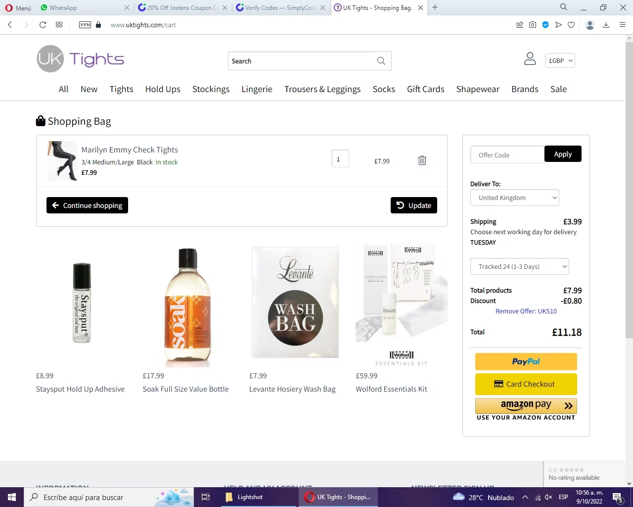 MyTights.com checkout page showing MyTights.com promo code box | Screenshot taken by SimplyCodes community member on Oct 9, 2022