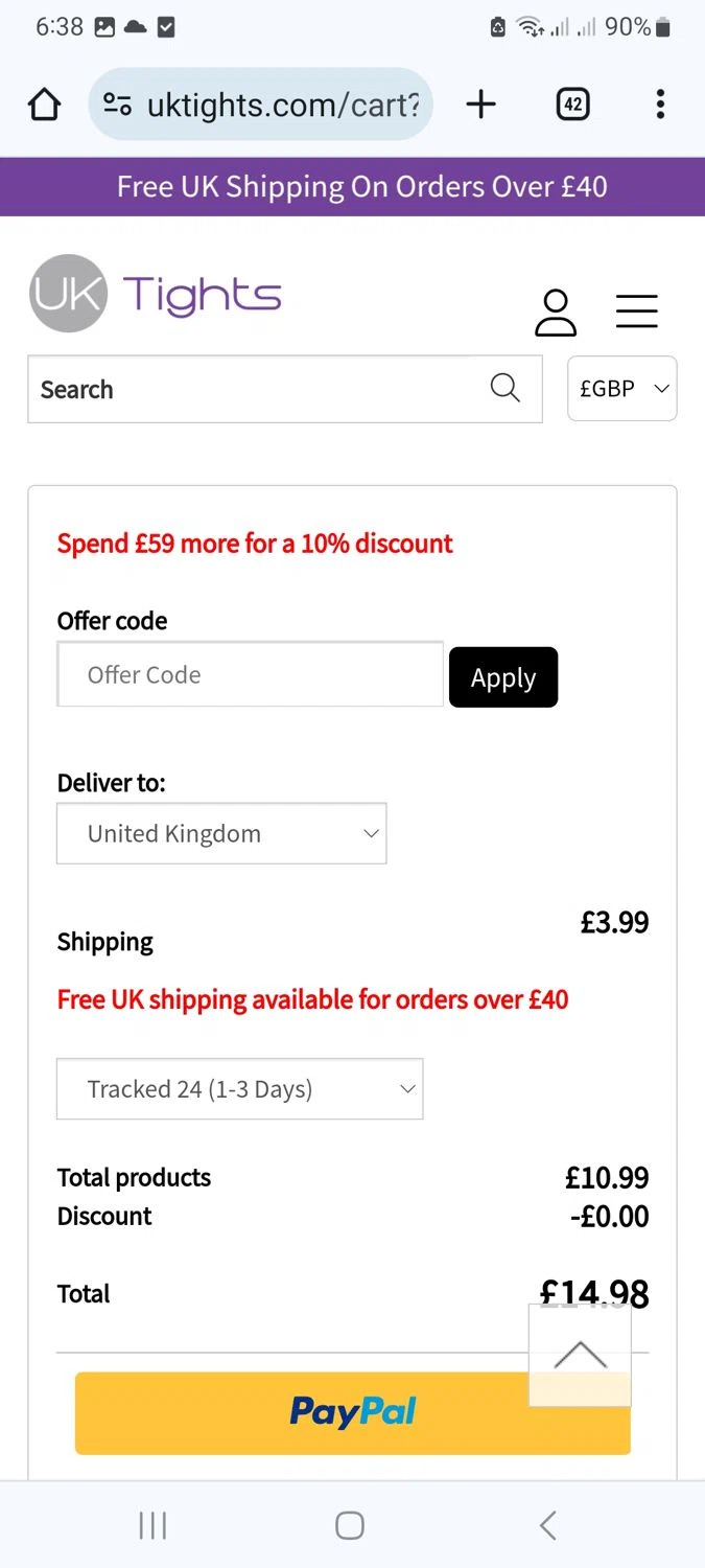 MyTights.com checkout page showing MyTights.com promo code box | Screenshot taken by SimplyCodes community member on Nov 13, 2023