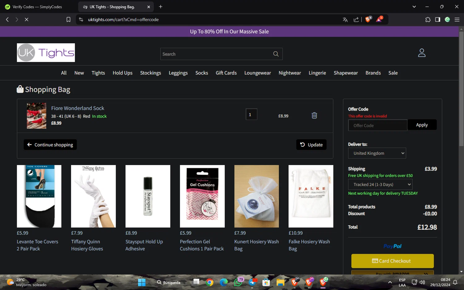 MyTights.com promo code screenshot showing code BLACK25 applied at MyTights.com checkout page. Uploaded by SimplyCodes community member Widopalacios on Dec 29, 2024