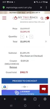 Welcome10 coupon verification screenshot