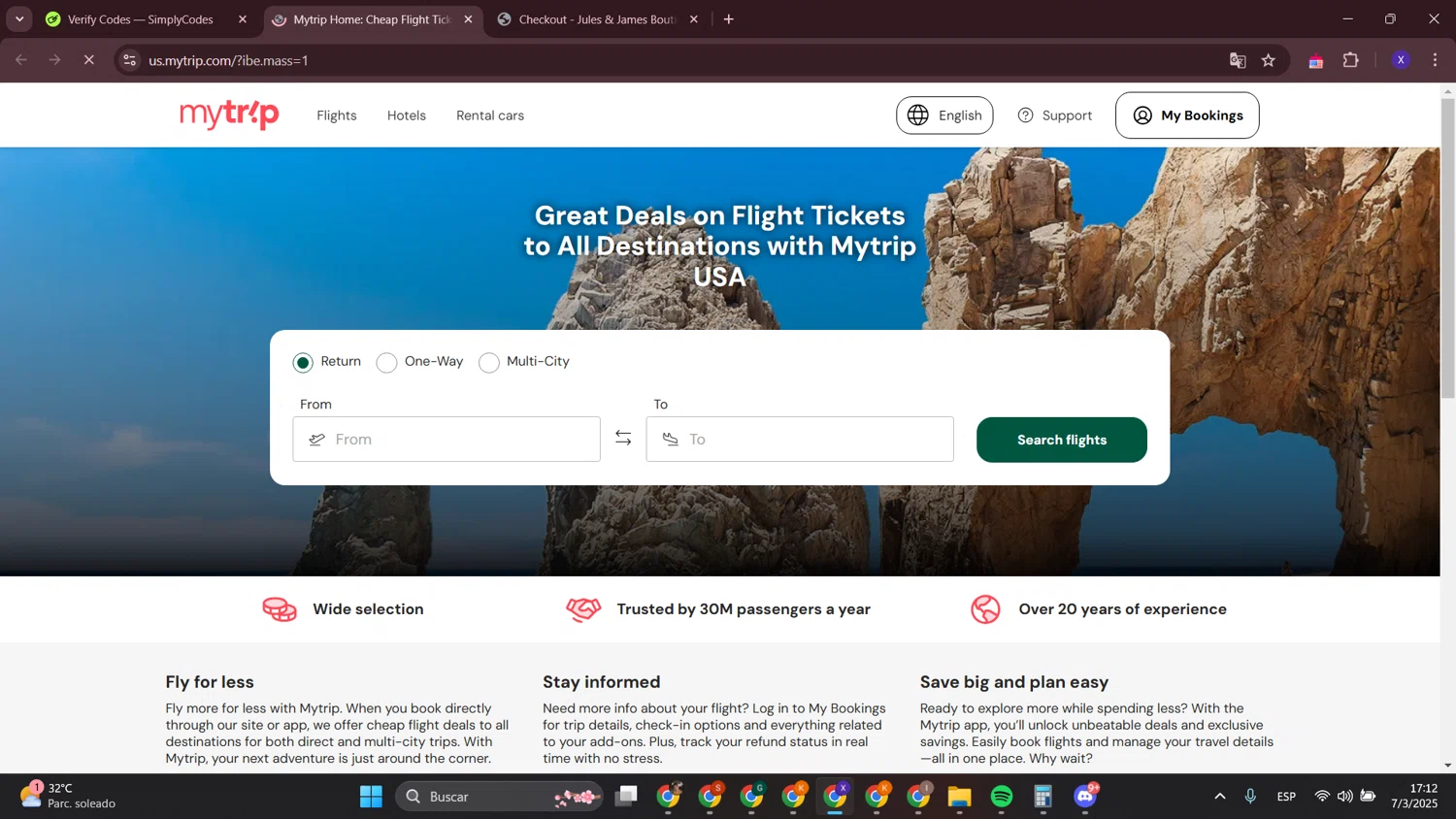 Mytrip promo code screenshot showing code USMTAFFVOUCHERCODES applied at Mytrip checkout page. Uploaded by SimplyCodes community member LewisHamilton on Mar 7, 2025
