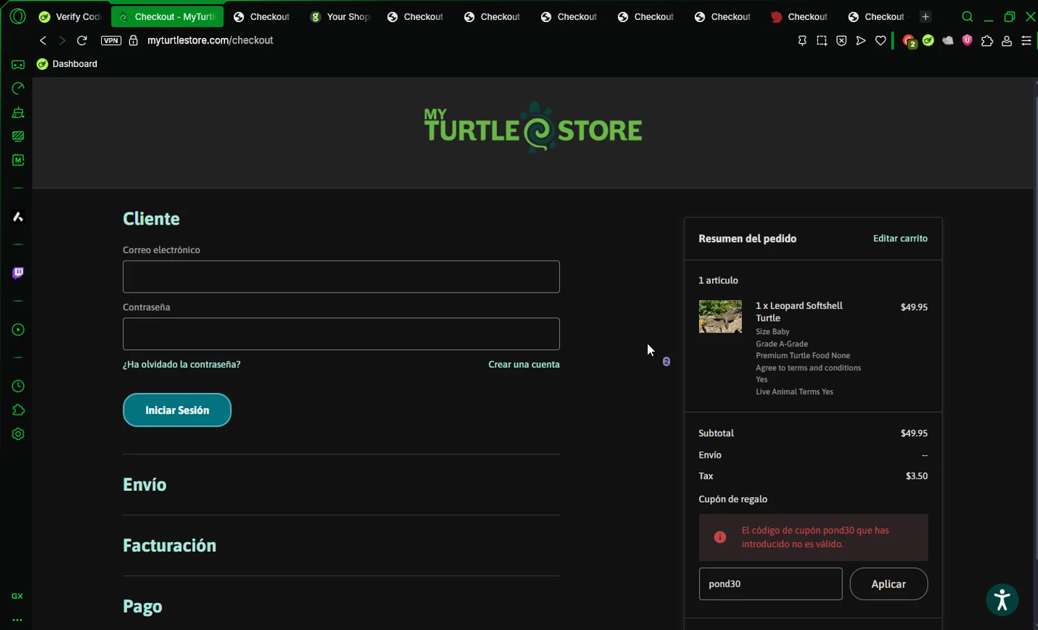 MyTurtleStore coupon code screenshot showing code pond30 applied at MyTurtleStore checkout page. Uploaded by SimplyCodes community member DrossRotzank on May 29, 2025
