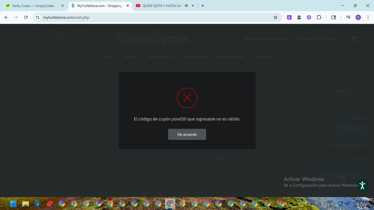 MyTurtleStore coupon code screenshot showing code pond30 applied at MyTurtleStore checkout page. Uploaded by SimplyCodes community member EpicSpotter8045 on May 29, 2025
