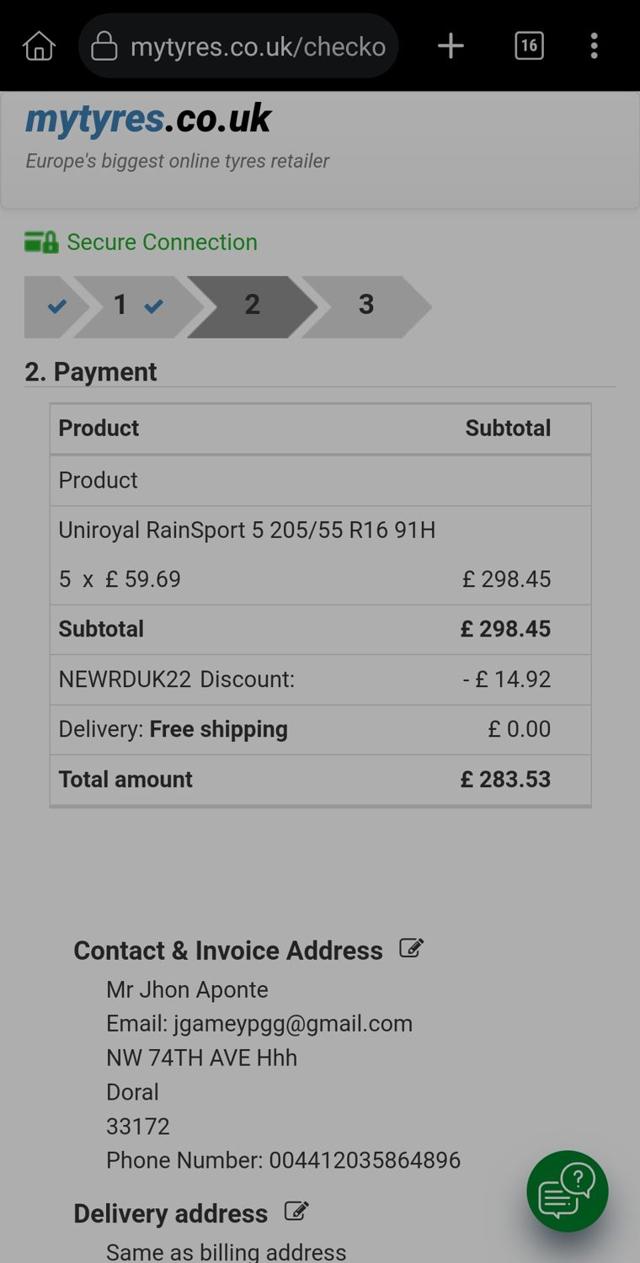 MyTyres.co.uk checkout page showing MyTyres.co.uk promo code box | Screenshot taken by SimplyCodes community member on Oct 28, 2023