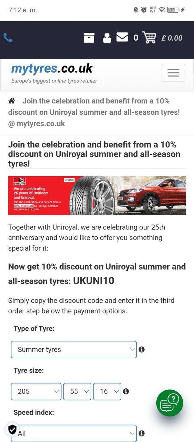 MyTyres.co.uk checkout page showing MyTyres.co.uk promo code box | Screenshot taken by SimplyCodes community member on Jul 20, 2024