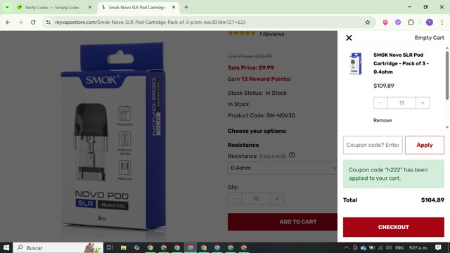 MyVaporStore checkout page showing MyVaporStore coupon code box | Screenshot taken by SimplyCodes community member on Sep 5, 2025