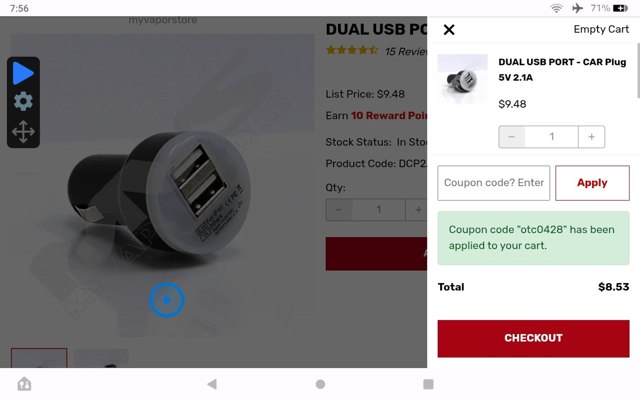 MyVaporStore checkout page showing MyVaporStore coupon code box | Screenshot taken by SimplyCodes community member on Aug 19, 2025