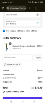 supergift20 coupon verification screenshot