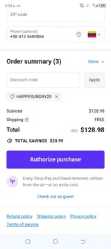 Happysunday20 coupon verification screenshot