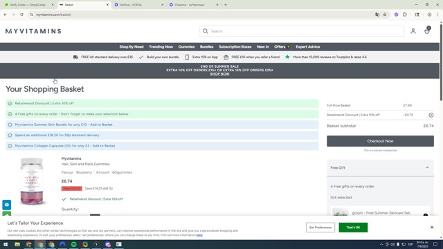 MyVitamins checkout page showing MyVitamins discount code box | Screenshot taken by SimplyCodes community member on Sep 7, 2025