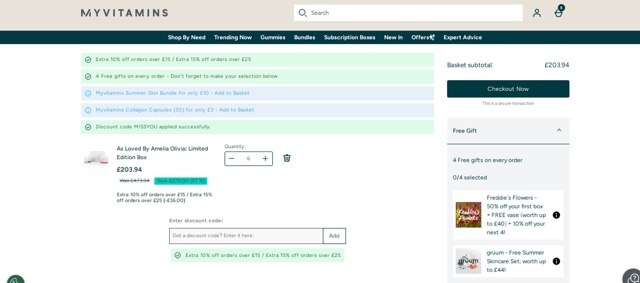 MyVitamins checkout page showing MyVitamins discount code box | Screenshot taken by SimplyCodes community member on Sep 3, 2025