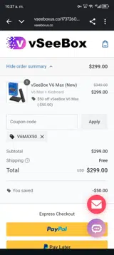 V6MAX50 coupon verification screenshot