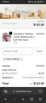Welcome25 coupon verification screenshot