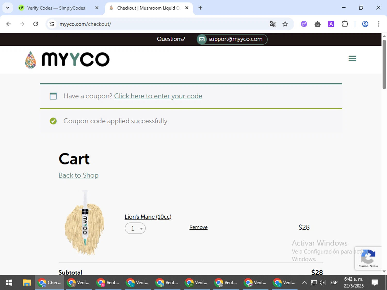 MYYCO coupon code screenshot showing code magicbag applied at MYYCO checkout page. Uploaded by SimplyCodes community member BudgetVoyager5452 on May 22, 2025