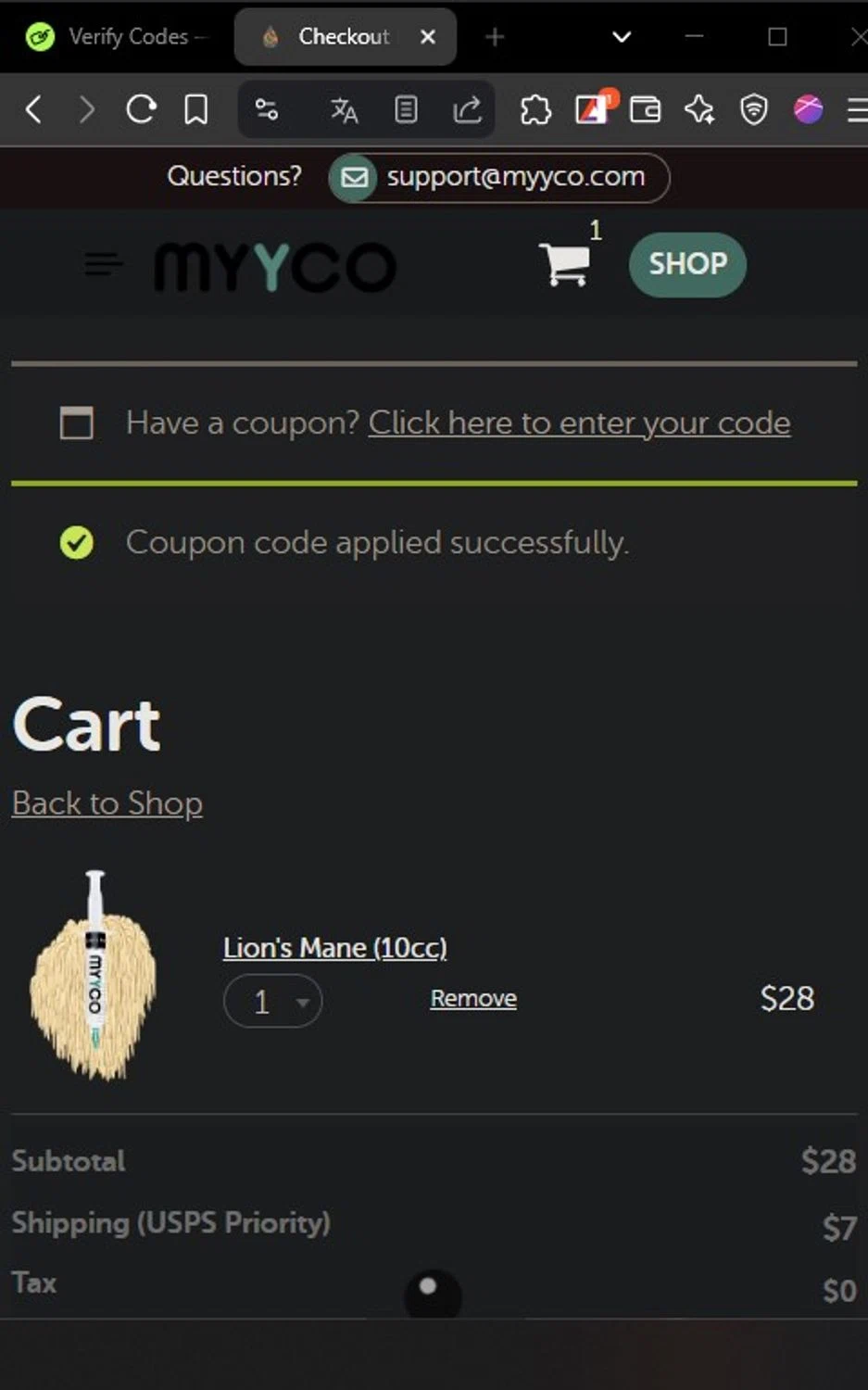 MYYCO coupon code screenshot showing code magicbag applied at MYYCO checkout page. Uploaded by SimplyCodes community member Yoseff_3 on Apr 23, 2025
