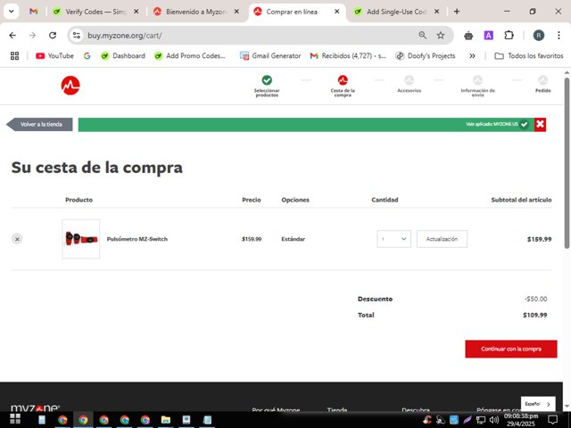 Myzone checkout page showing Myzone discount code box | Screenshot taken by SimplyCodes community member on Apr 30, 2025