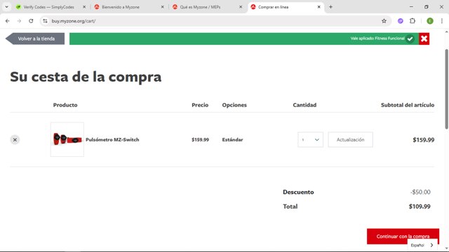 Myzone checkout page showing Myzone discount code box | Screenshot taken by SimplyCodes community member on May 21, 2025