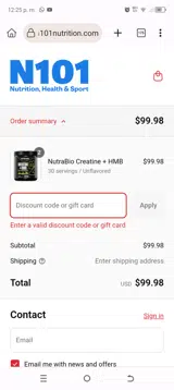 N101 coupon verification screenshot
