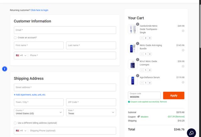N1o1 checkout page showing N1o1 coupon code box | Screenshot taken by SimplyCodes community member on Aug 25, 2025