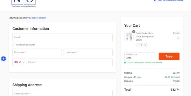 N1o1 checkout page showing N1o1 coupon code box | Screenshot taken by SimplyCodes community member on Aug 25, 2025