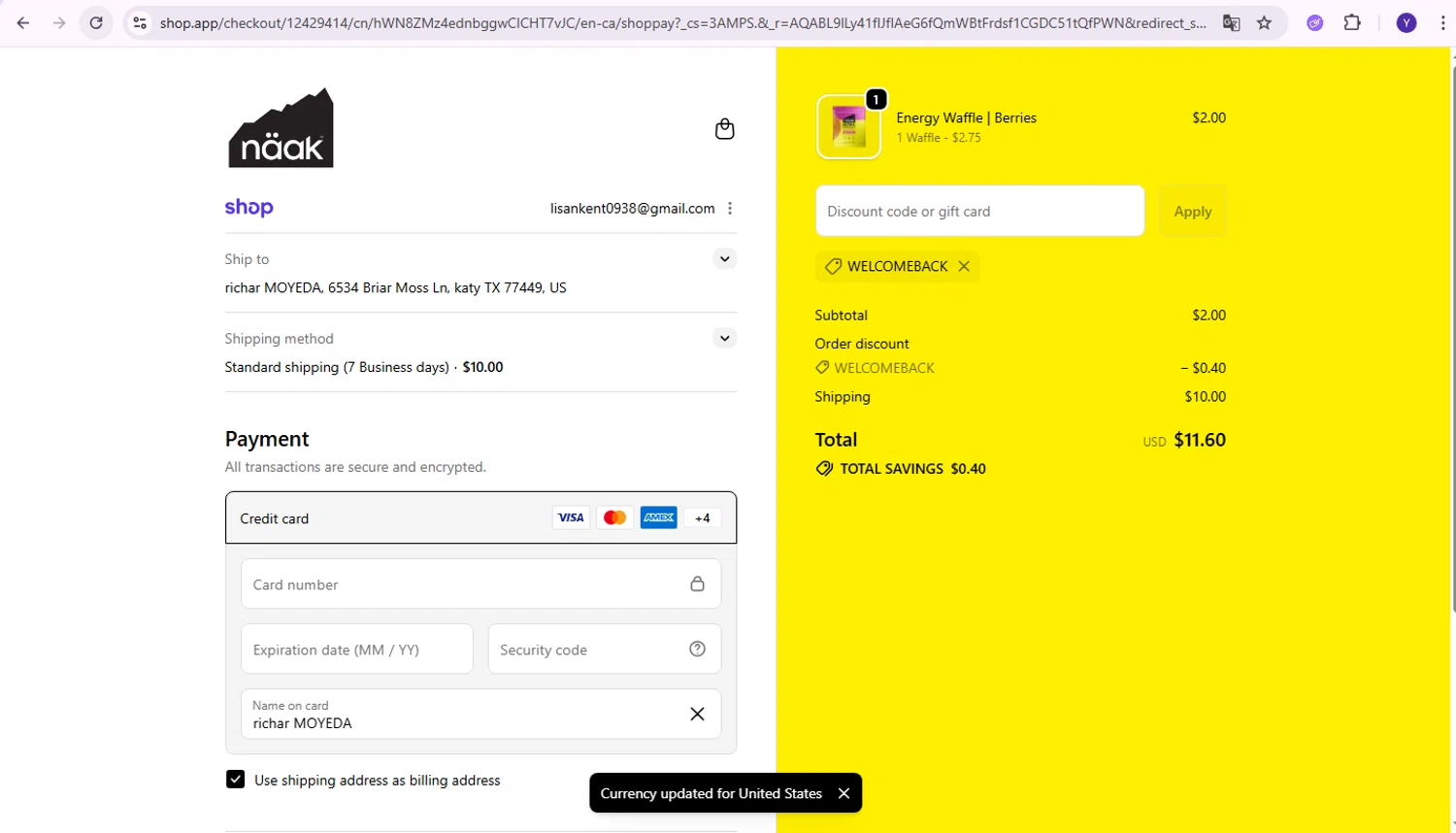 Naak checkout page showing Naak discount code box | Screenshot taken by SimplyCodes community member on Feb 9, 2026
