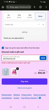 MOVINGSALE30 coupon verification screenshot