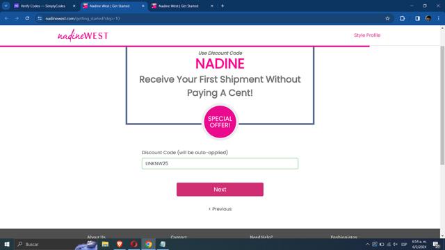 Nadine West checkout page showing Nadine West discount code box | Screenshot taken by SimplyCodes community member on Feb 6, 2024
