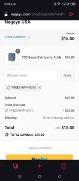 FREESHIPPING10 coupon verification screenshot