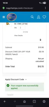 Take20 coupon verification screenshot