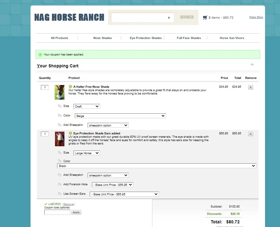 where to use Nag Horse Ranch promo code box