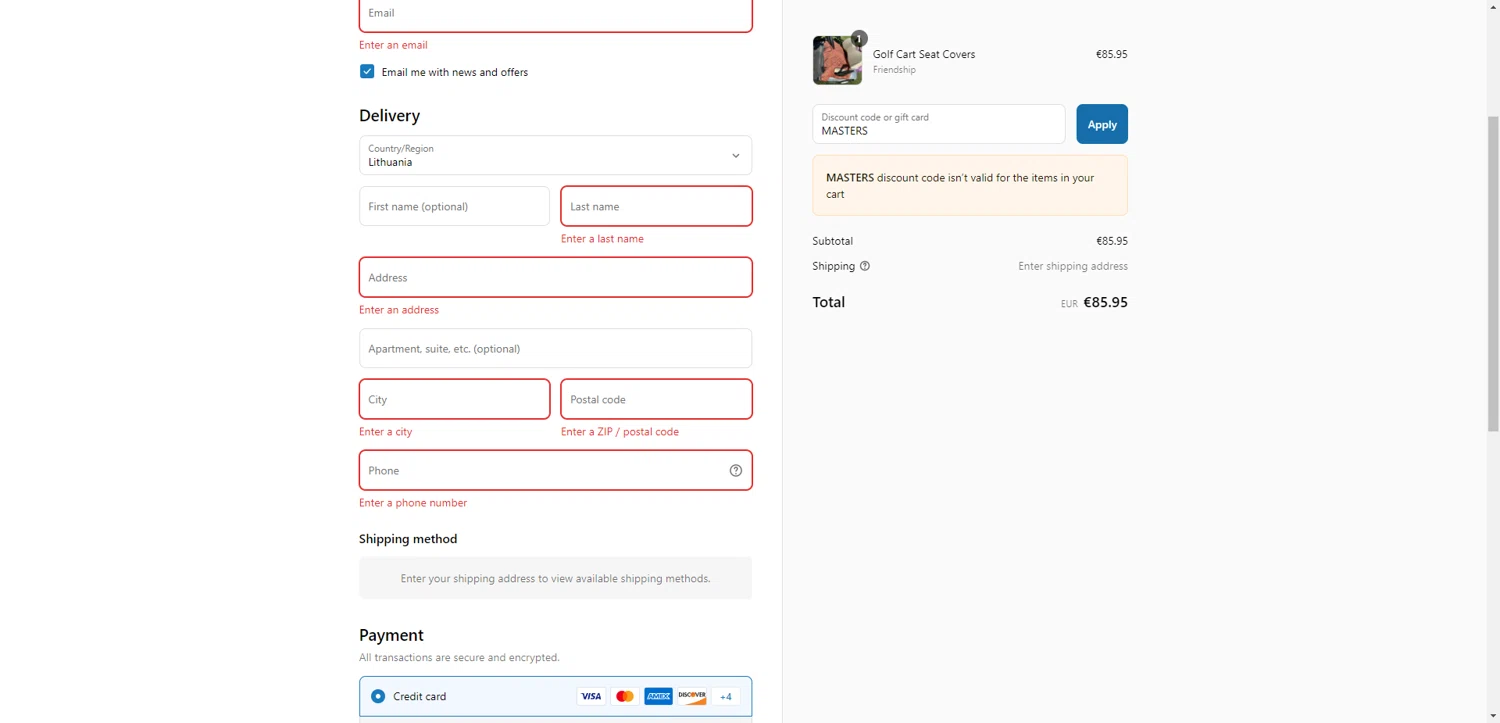 Nailed Golf promo code screenshot showing code MASTERS applied at Nailed Golf checkout page. Uploaded by SimplyCodes community member EpicEagle816 on Aug 16, 2025