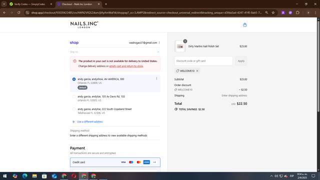 Nails checkout page showing Nails promo code box | Screenshot taken by SimplyCodes community member on Sep 2, 2025
