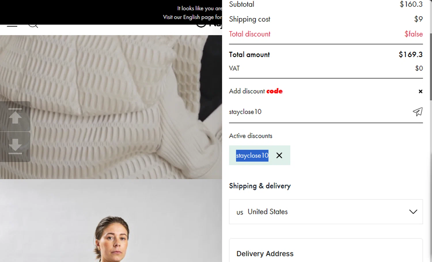 Najell discount code screenshot showing code stayclose10 applied at Najell checkout page. Uploaded by SimplyCodes community member 111111 on Nov 18, 2025