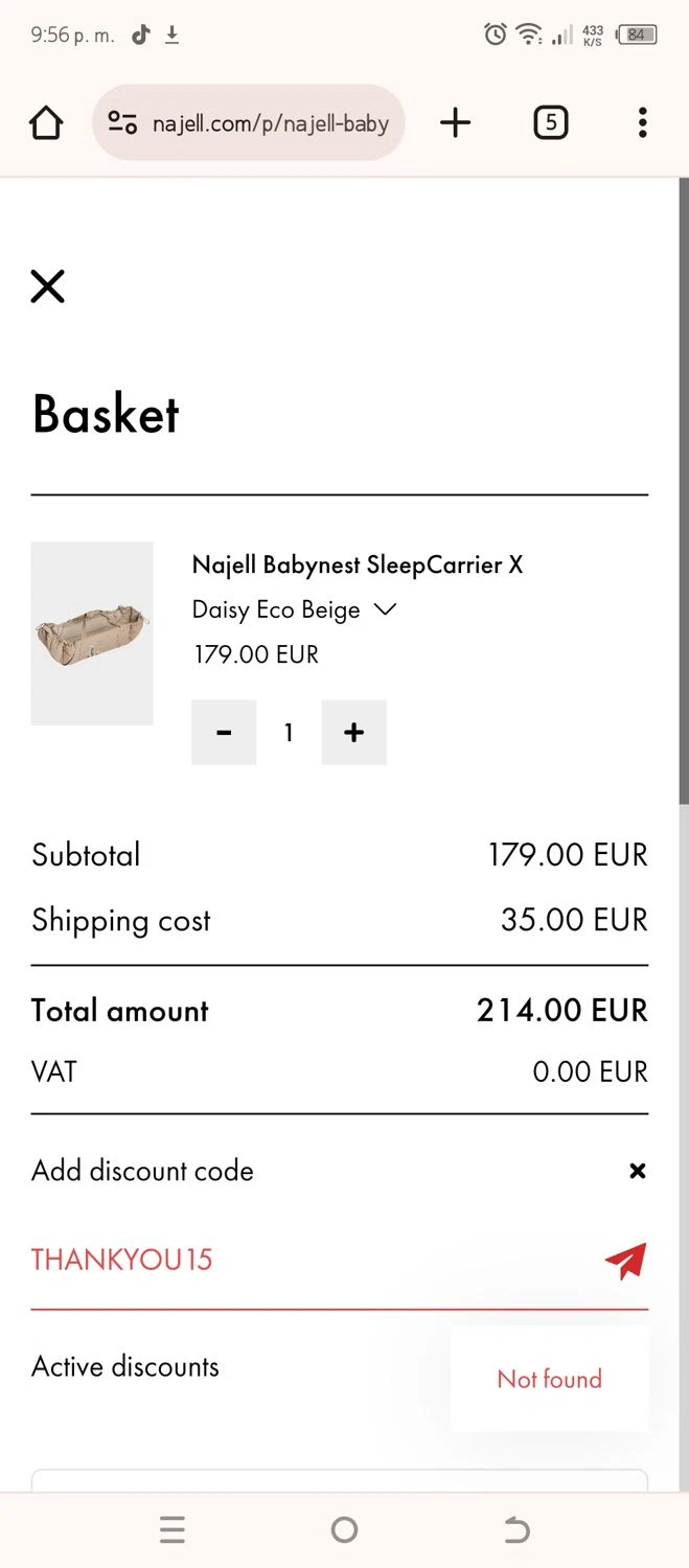 Najell checkout page showing Najell discount code box | Screenshot taken by SimplyCodes community member on Jul 29, 2024