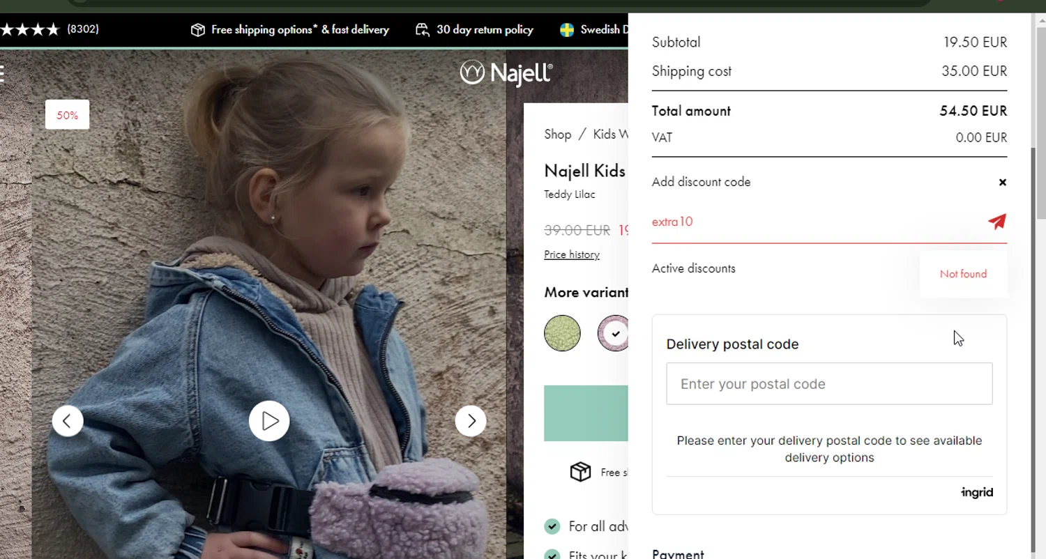 Najell checkout page showing Najell discount code box | Screenshot taken by SimplyCodes community member on Aug 27, 2024