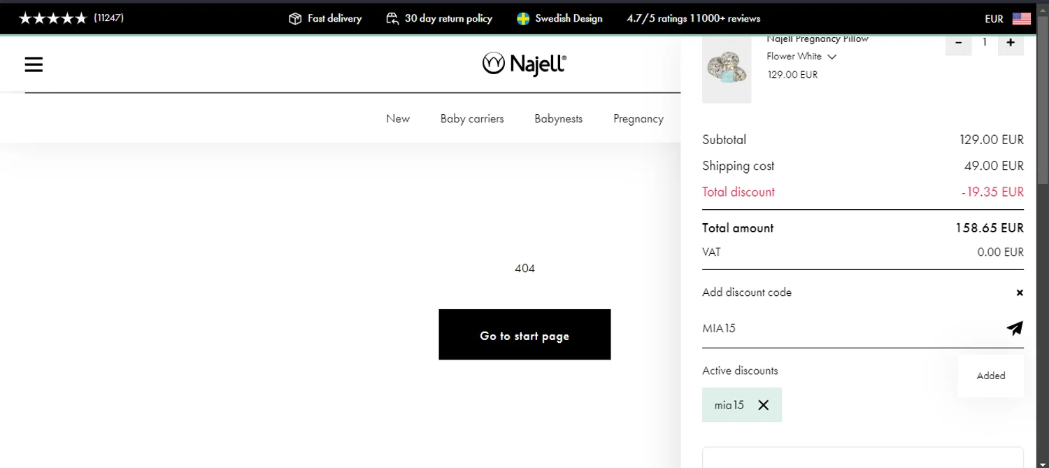 Najell checkout page showing Najell discount code box | Screenshot taken by SimplyCodes community member on Dec 26, 2024