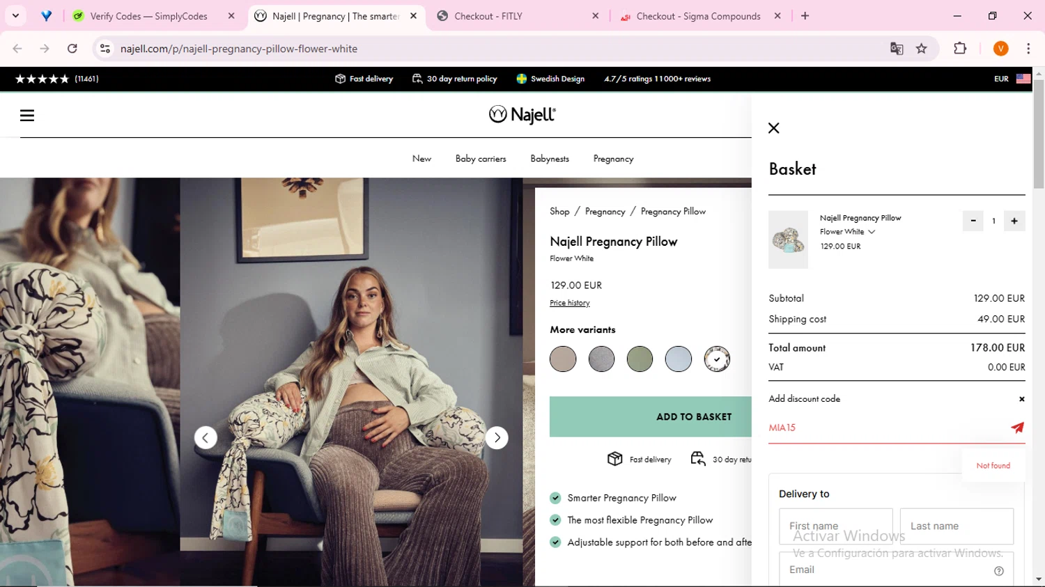 Najell discount code screenshot showing code MIA15 applied at Najell checkout page. Uploaded by SimplyCodes community member FortunateFinder9465 on Jan 18, 2025